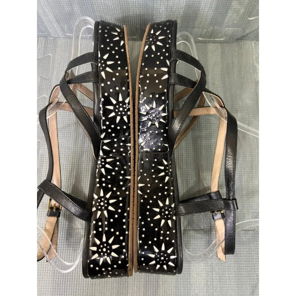 Kate Spade New York Tonie Strappy Sandals Black Women's Size 7.5M Floral Leather